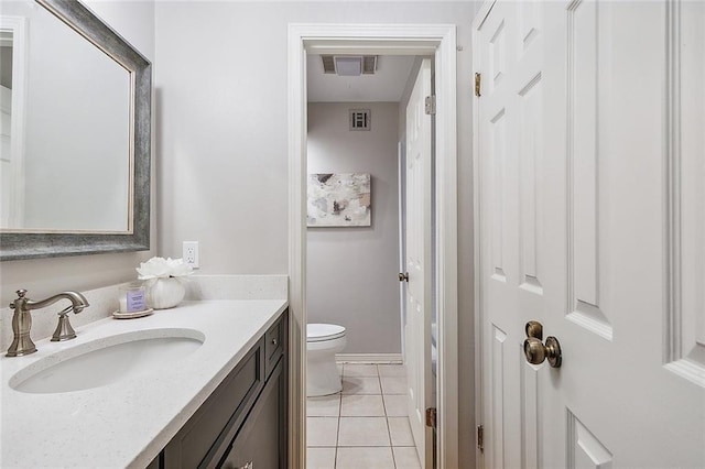 bathroom with tile patterned floors, vanity, and toilet