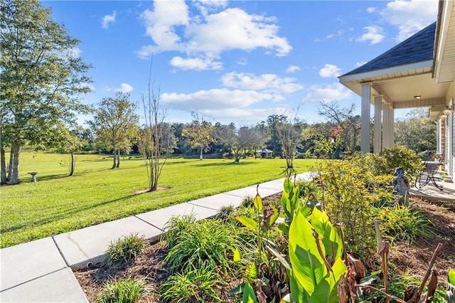 view of property's community with a lawn