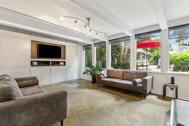 sunroom / solarium with beamed ceiling