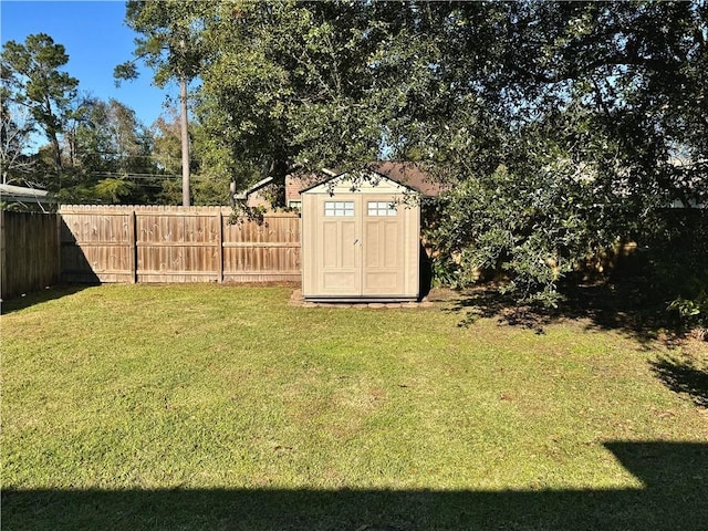 view of yard with a shed