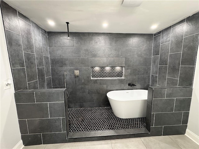 bathroom with plus walk in shower and tile patterned floors