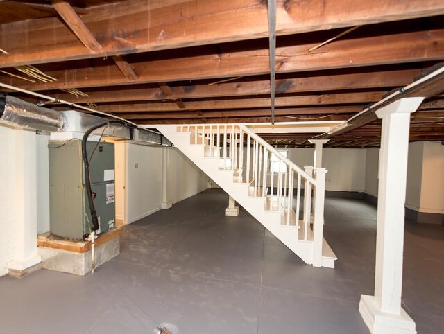 basement featuring heating unit