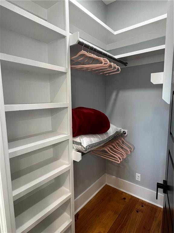 spacious closet with dark wood-type flooring