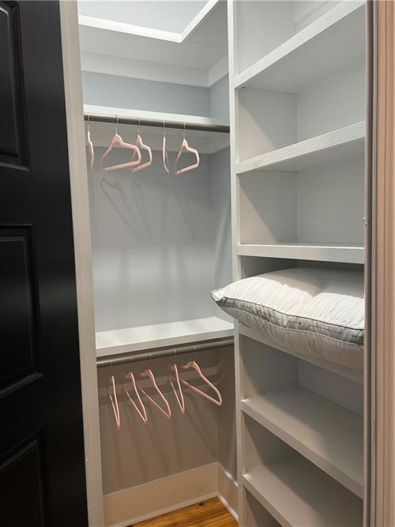 walk in closet with hardwood / wood-style floors