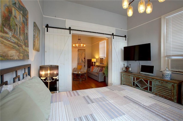 bedroom with a barn door