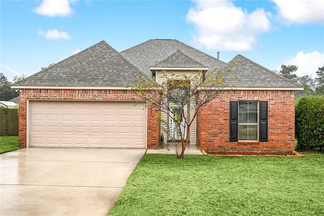 view of front of property with a garage and a front yard