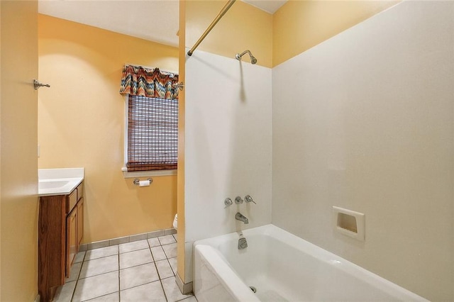 full bathroom featuring tile patterned flooring, vanity,  shower combination, and toilet