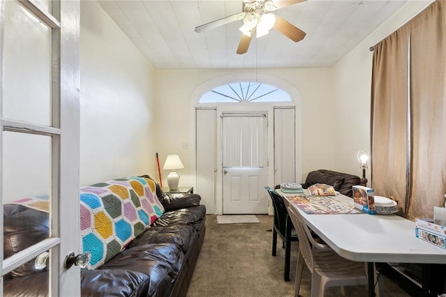 office area with carpet flooring and ceiling fan