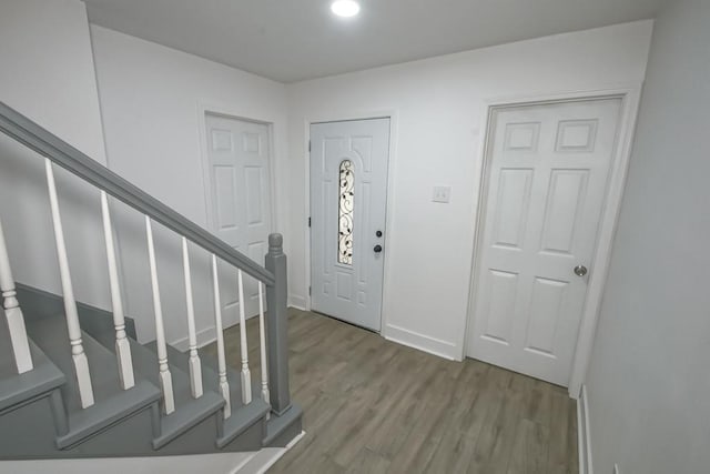 foyer with wood-type flooring