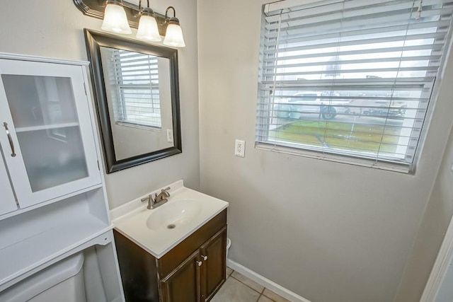 bathroom with tile patterned flooring, vanity, and toilet