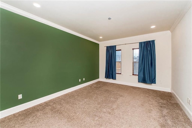 spare room with crown molding and carpet floors