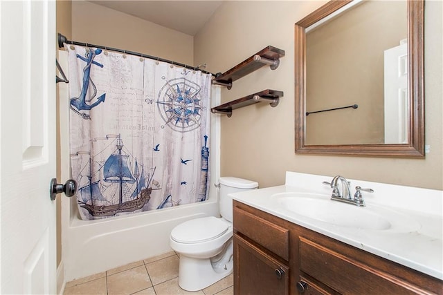 full bathroom with tile patterned floors, vanity, shower / bath combo, and toilet