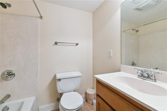 full bathroom featuring tile patterned floors, vanity, toilet, and tub / shower combination