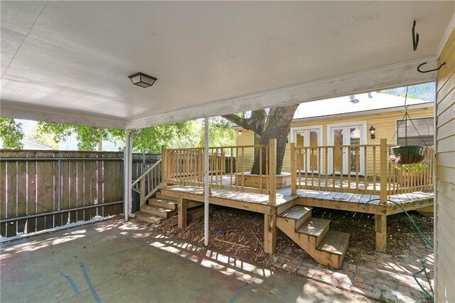 wooden terrace with french doors