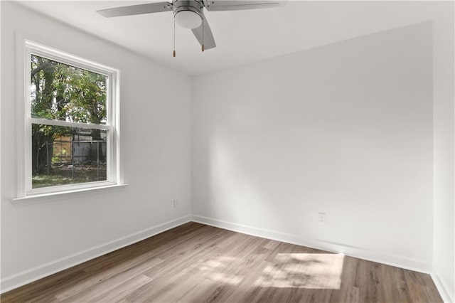 spare room with ceiling fan and wood-type flooring