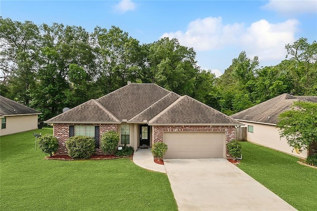 view of front of house featuring a garage and a front lawn