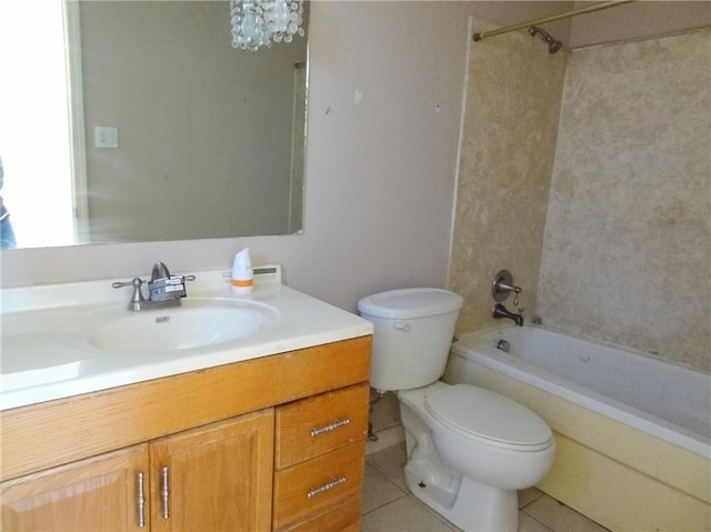 full bathroom featuring tile patterned floors, toilet, vanity, and tub / shower combination