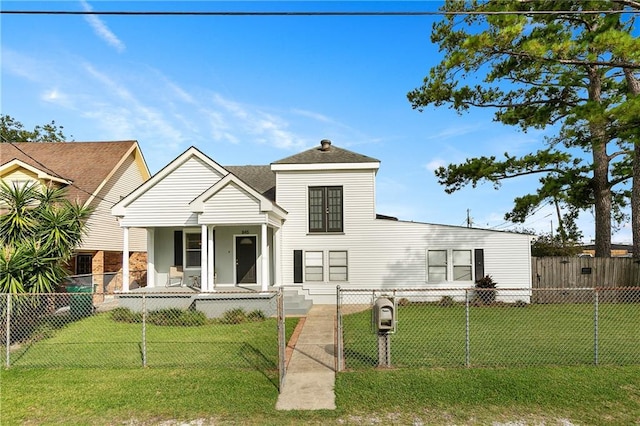 view of front of property with a front lawn and a porch