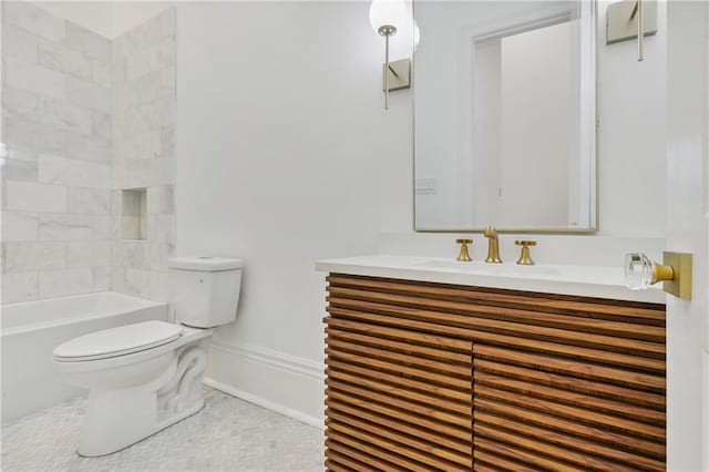 full bathroom featuring tile patterned flooring, vanity, toilet, and tiled shower / bath