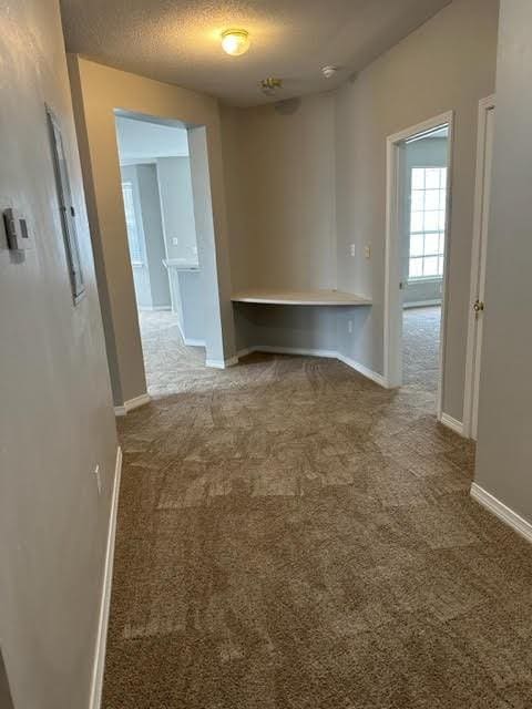 spare room featuring a textured ceiling and carpet floors