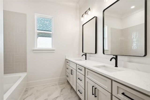 bathroom with vanity and bathtub / shower combination