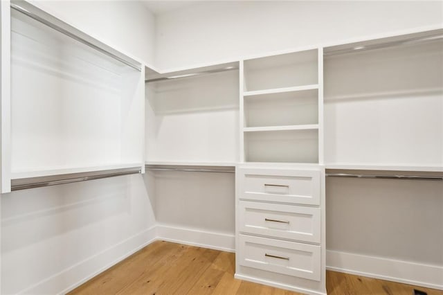 spacious closet with light hardwood / wood-style flooring