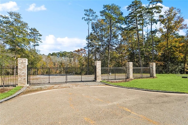 view of gate featuring a lawn