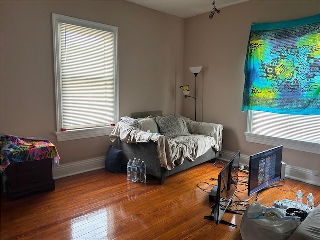 living room featuring baseboards and wood-type flooring