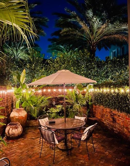 view of patio at twilight