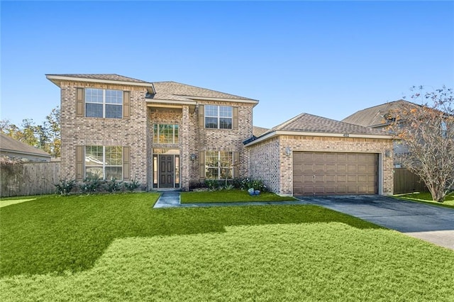 view of front of property featuring a garage and a front yard