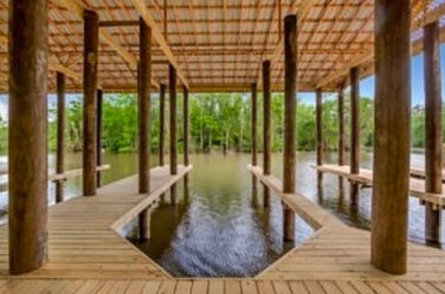 view of dock with a water view