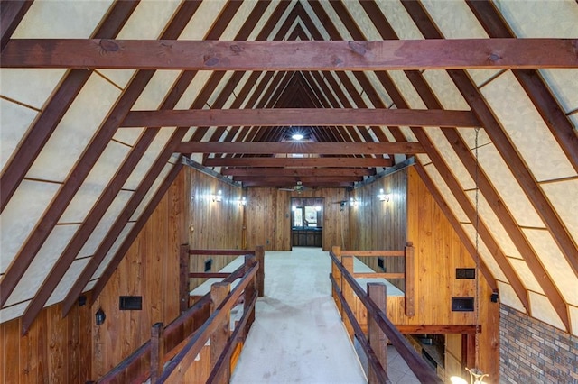 248 Chateau Dr, Slidell, LA 70460 - hall featuring lofted ceiling with beams and wooden walls
