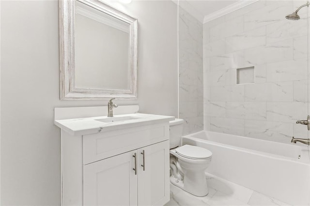 1908-10 St Louis St, New Orleans, LA 70112 - bathroom with vanity, washtub / shower combination, crown molding, and marble finish flooring