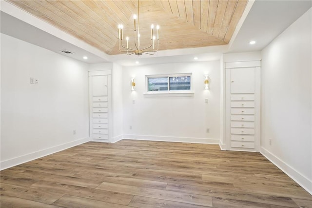 2914 Ridgeway Dr, Metairie, LA 70002 - unfurnished room with a tray ceiling, wooden ceiling, a chandelier, recessed lighting, and wood finished floors