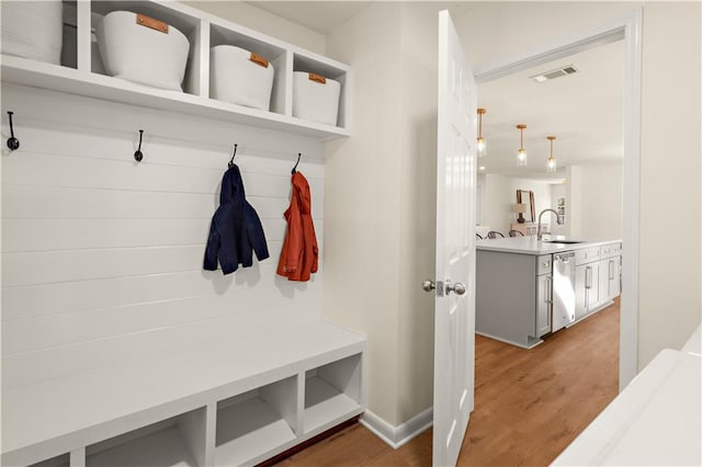 mudroom with sink and wood-type flooring