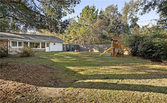 view of yard with a playground