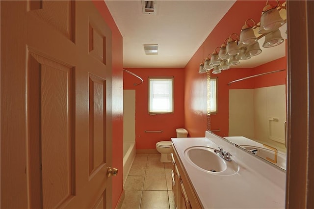 full bathroom with tile patterned floors, vanity, toilet, and shower / bathing tub combination