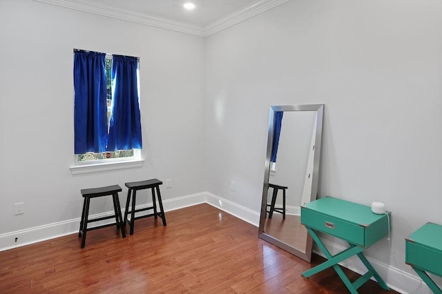 misc room featuring ornamental molding and hardwood / wood-style flooring