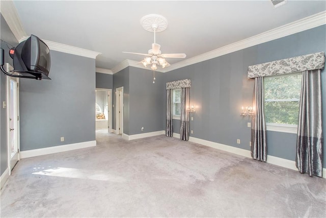 15070 Bruhl Rd, Folsom, LA 70437 - empty room featuring ceiling fan, baseboards, ornamental molding, and carpet flooring