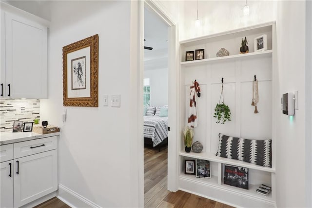 mudroom featuring dark hardwood / wood-style floors