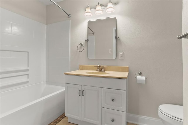 full bathroom featuring vanity, toilet, and shower / washtub combination