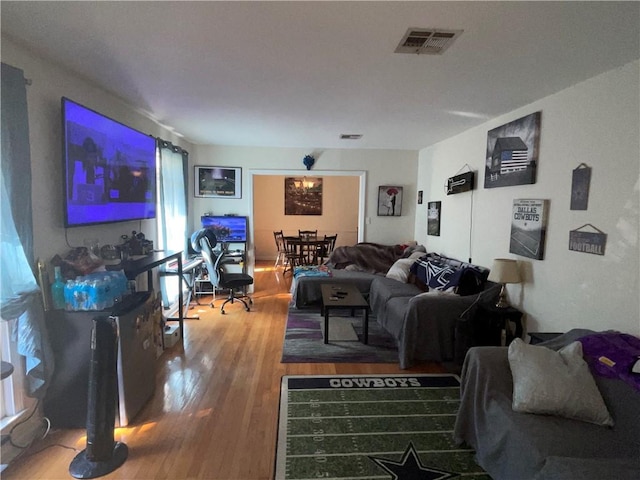 living room with hardwood / wood-style flooring