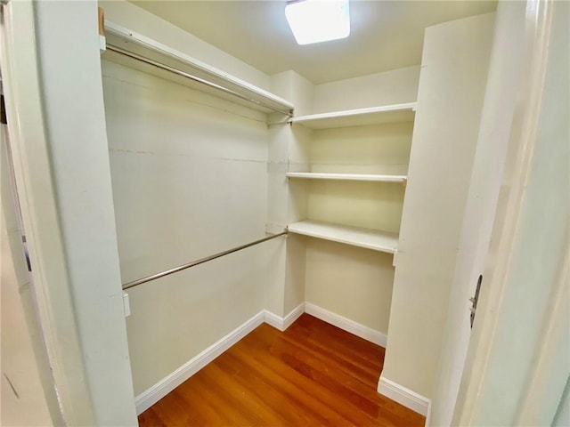 walk in closet with wood finished floors