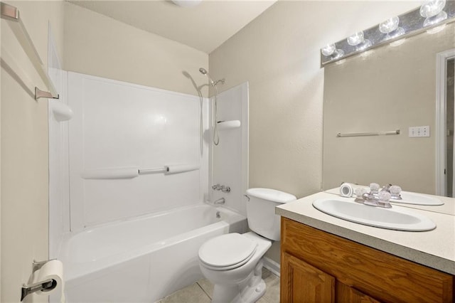 full bathroom with tile patterned floors, vanity, toilet, and bathtub / shower combination