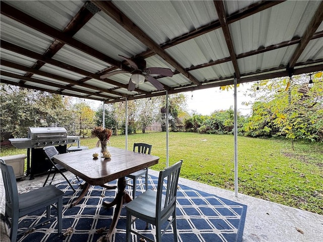 view of patio / terrace with area for grilling and ceiling fan