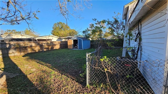 view of yard with a storage shed