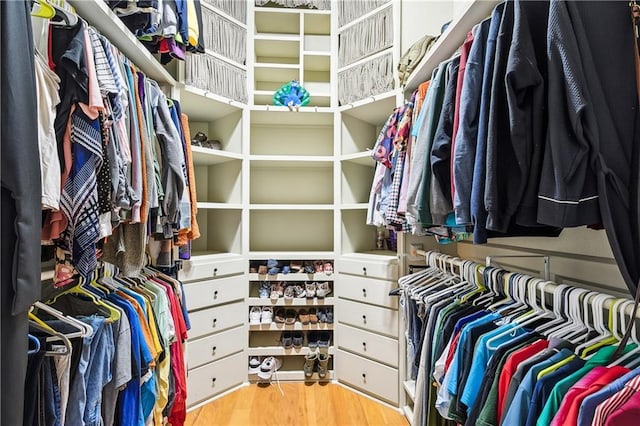 spacious closet with light hardwood / wood-style flooring