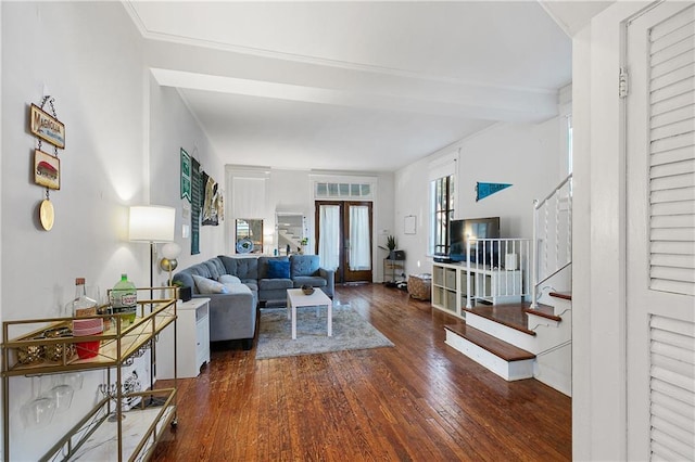 living room featuring dark hardwood / wood-style flooring