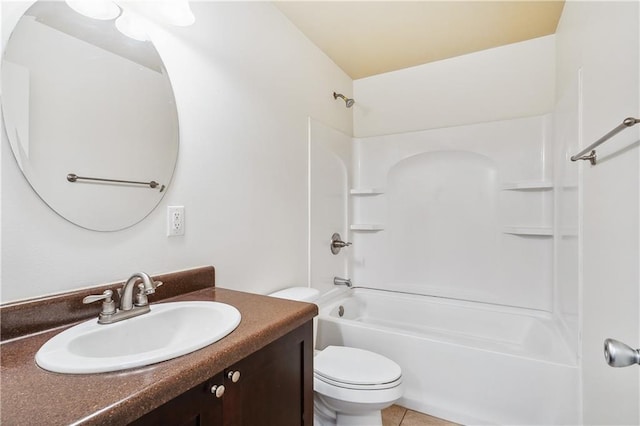 full bathroom with tile patterned flooring, vanity, toilet, and shower / washtub combination