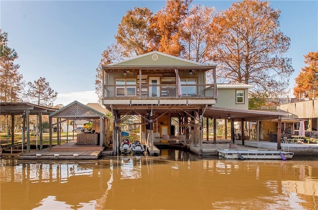 exterior space with a water view